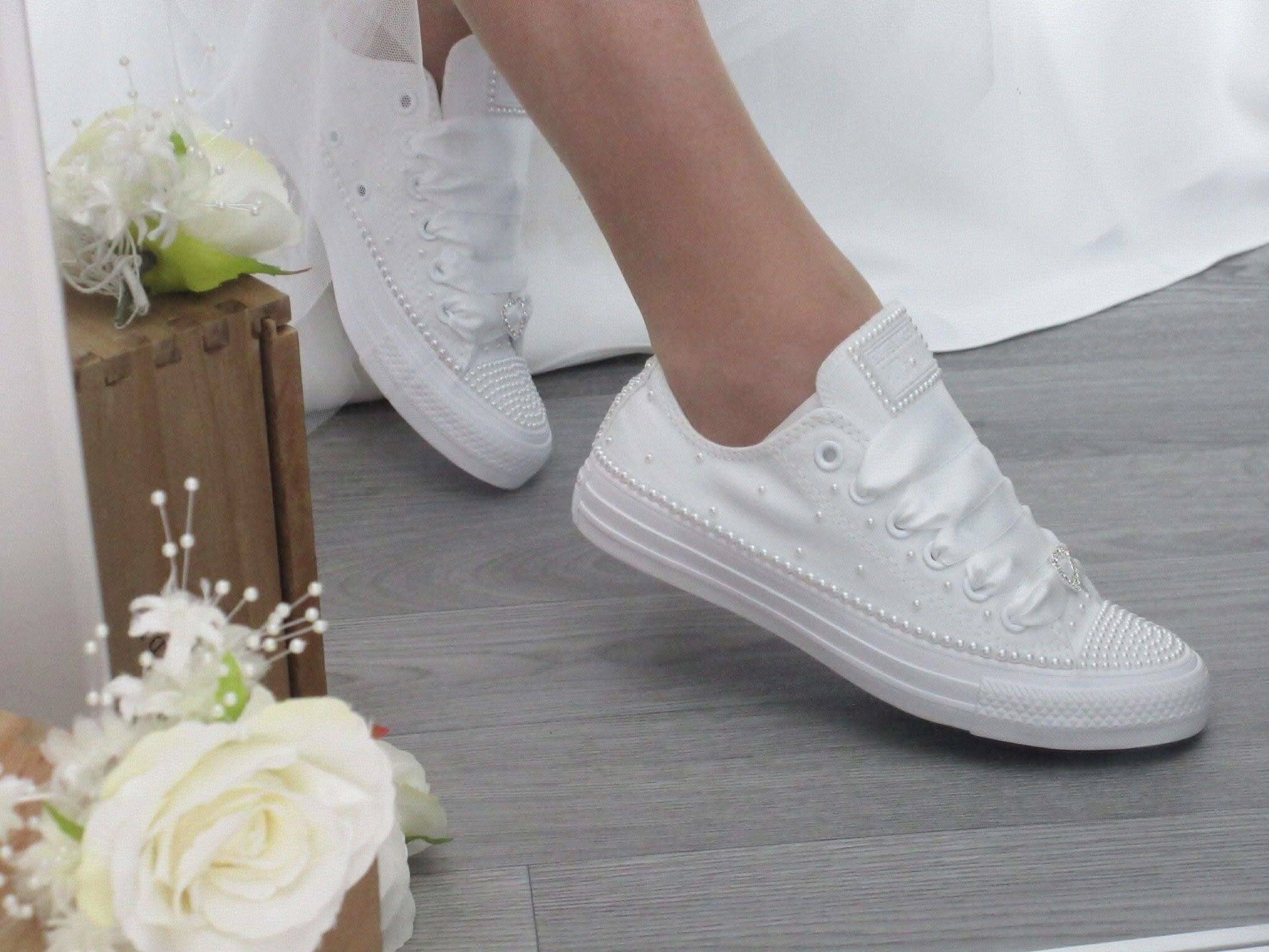 Wedding White Pearl Converse - Crystal Shoe Designs