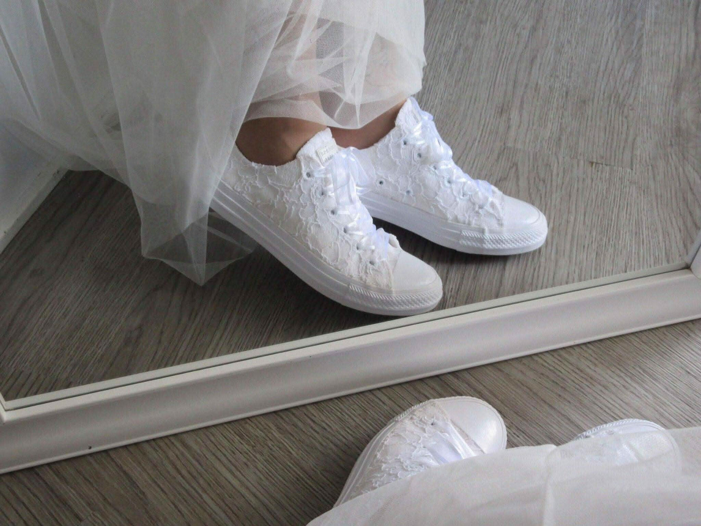 White Lace Wedding Converse Trainers For Brides - Crystal Shoe Designs