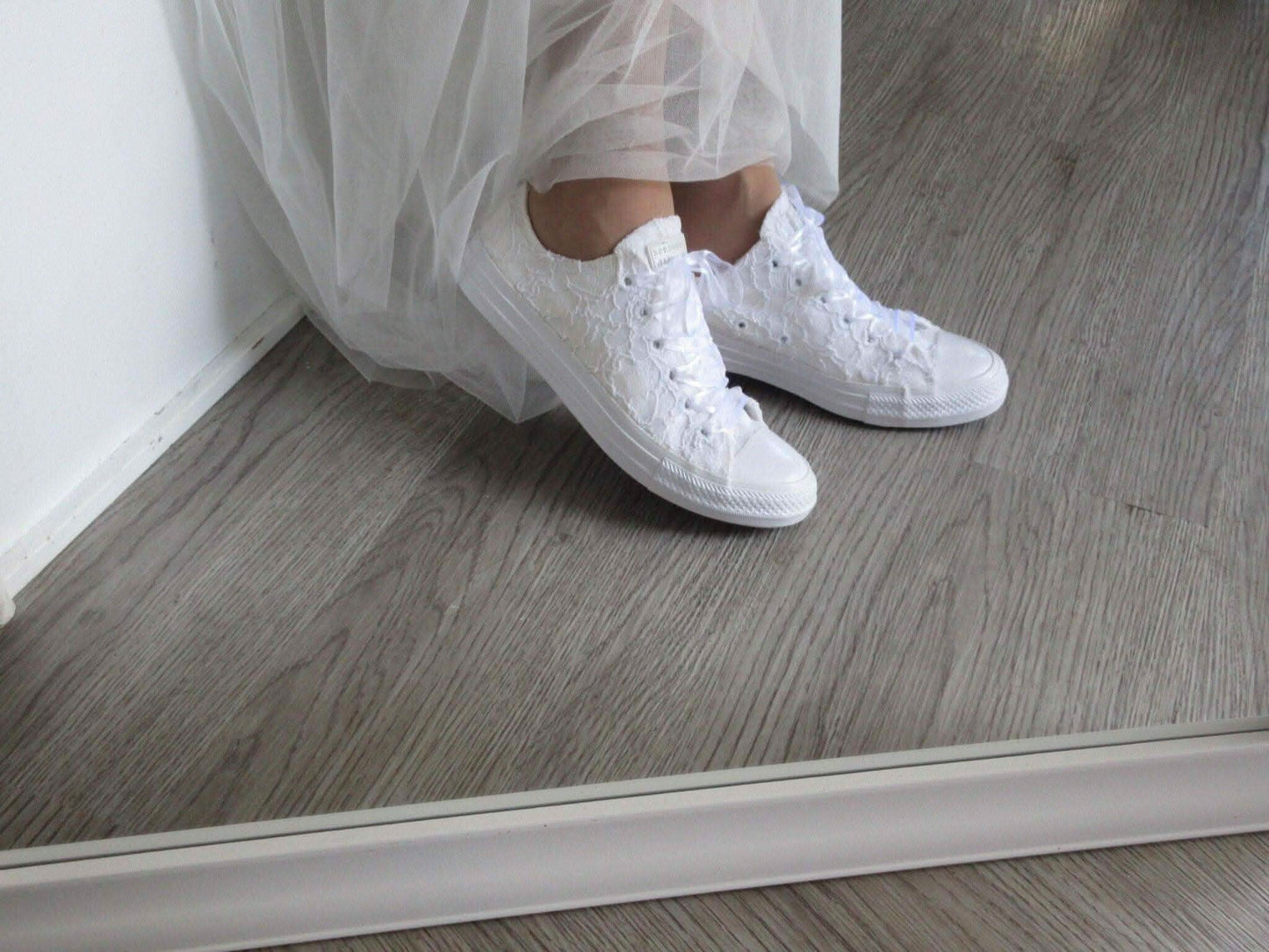 White Lace Wedding Converse Trainers For Brides - Crystal Shoe Designs