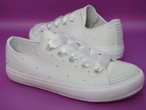 White Pearl Flower Girl / Communion Trainers. - Crystal Shoe Designs