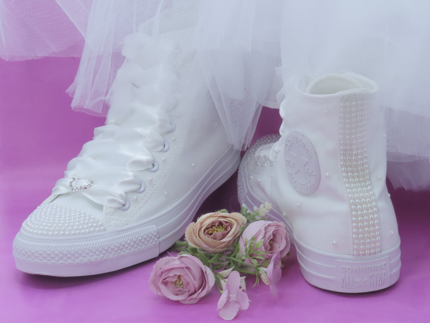 White Pearl Hi top Converse. - Crystal Shoe Designs