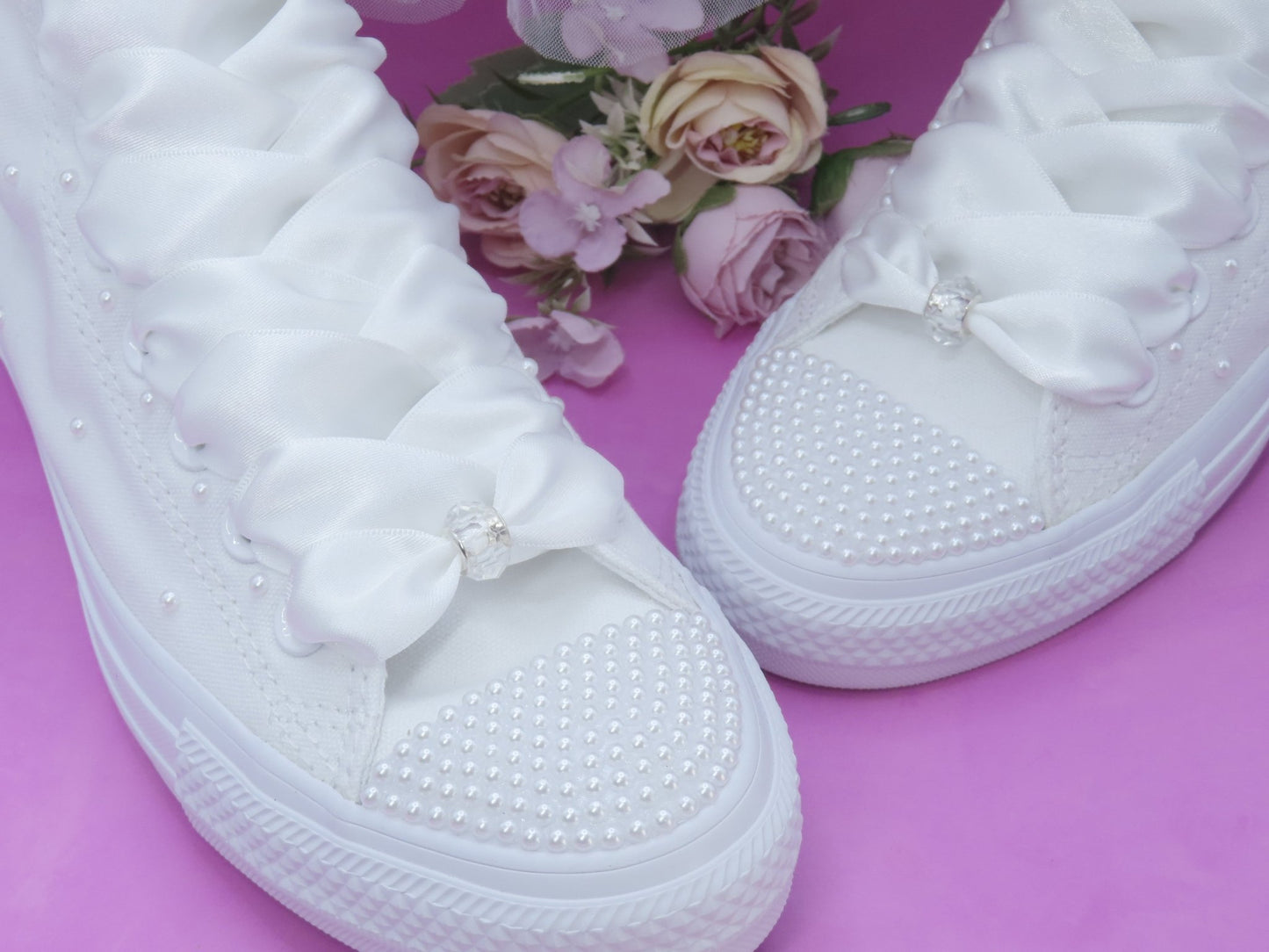 White Pearl Hi top Converse. - Crystal Shoe Designs