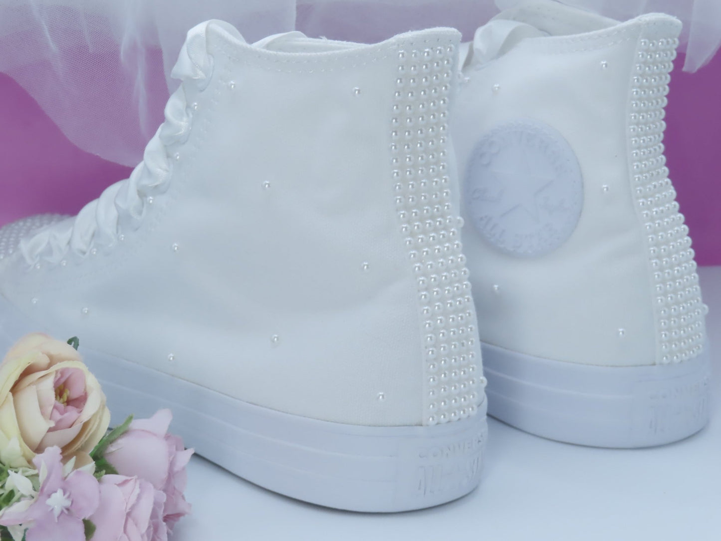 White Pearl Hi top Converse. - Crystal Shoe Designs