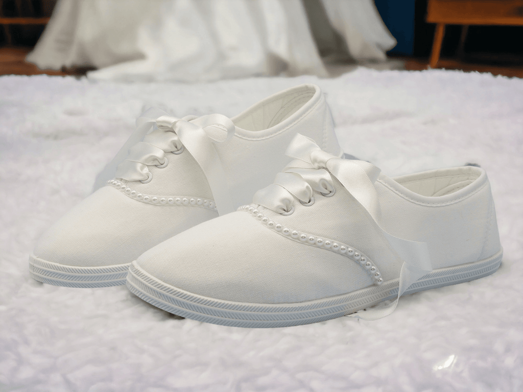 White Pearl trainers for Brides. - Crystal Shoe Designs