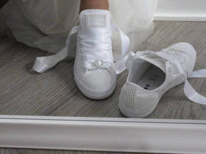White Pearl Wedding Converse - Crystal Shoe Designs
