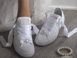 White Pearl Wedding Converse - Crystal Shoe Designs