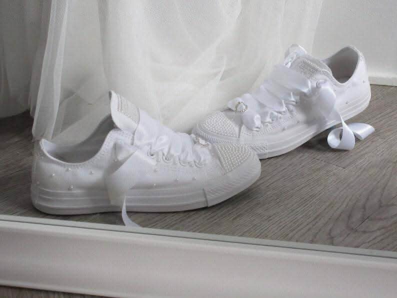 White Pearl Wedding Converse - Crystal Shoe Designs