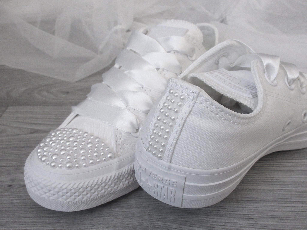 White Pearl Wedding Converse For Brides. - Crystal Shoe Designs