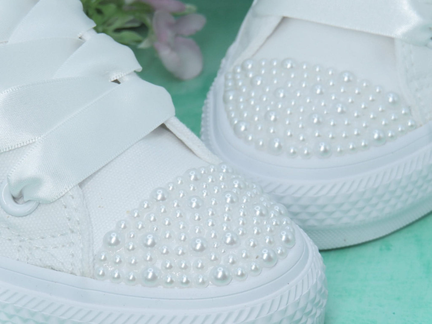 White Pearl Wedding Converse For Brides. - Crystal Shoe Designs