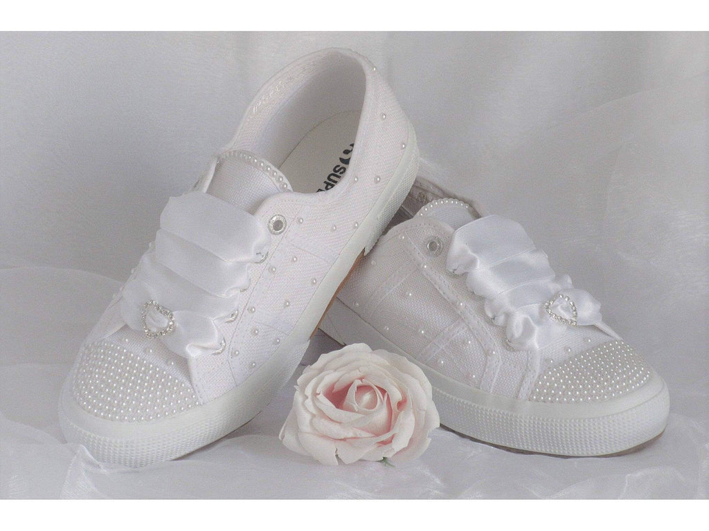 White Wedding Sneakers, Custom Superga Cotu Classic, Bridal Sneakers. - Crystal Shoe Designs