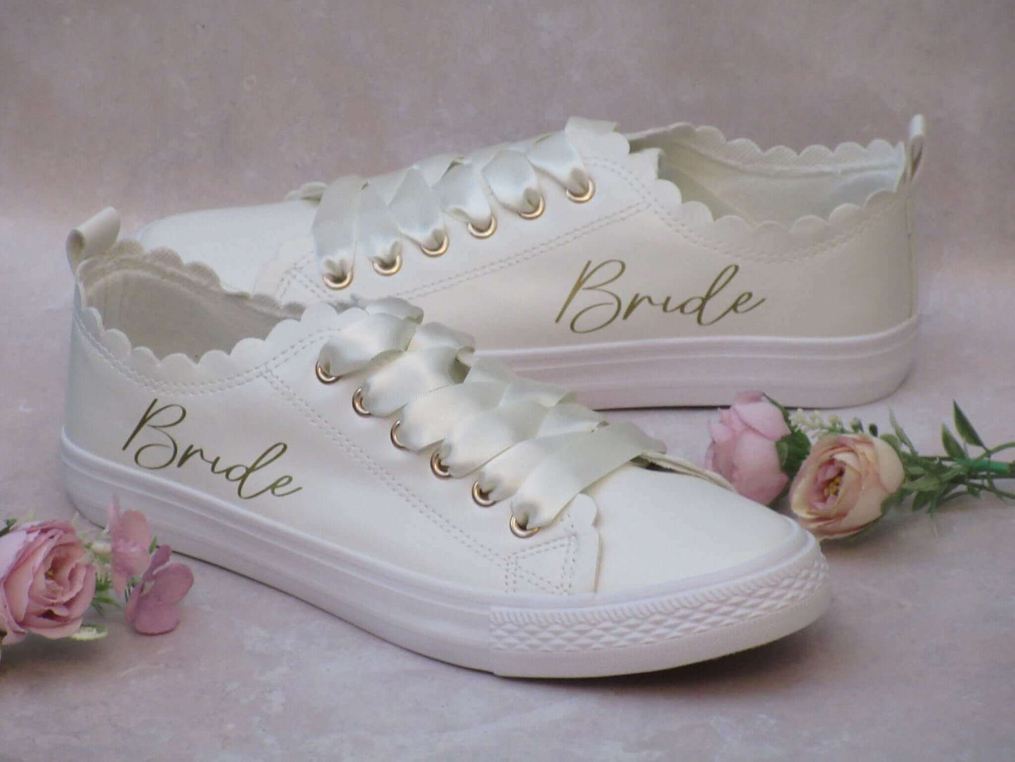 Wide Fit Scallop Edge Wedding Trainers - Crystal Shoe Designs