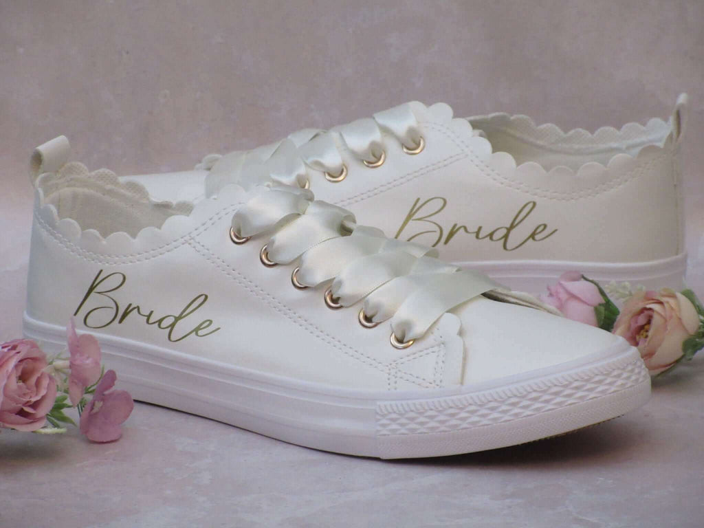 Wide Fit Scallop Edge Wedding Trainers - Crystal Shoe Designs
