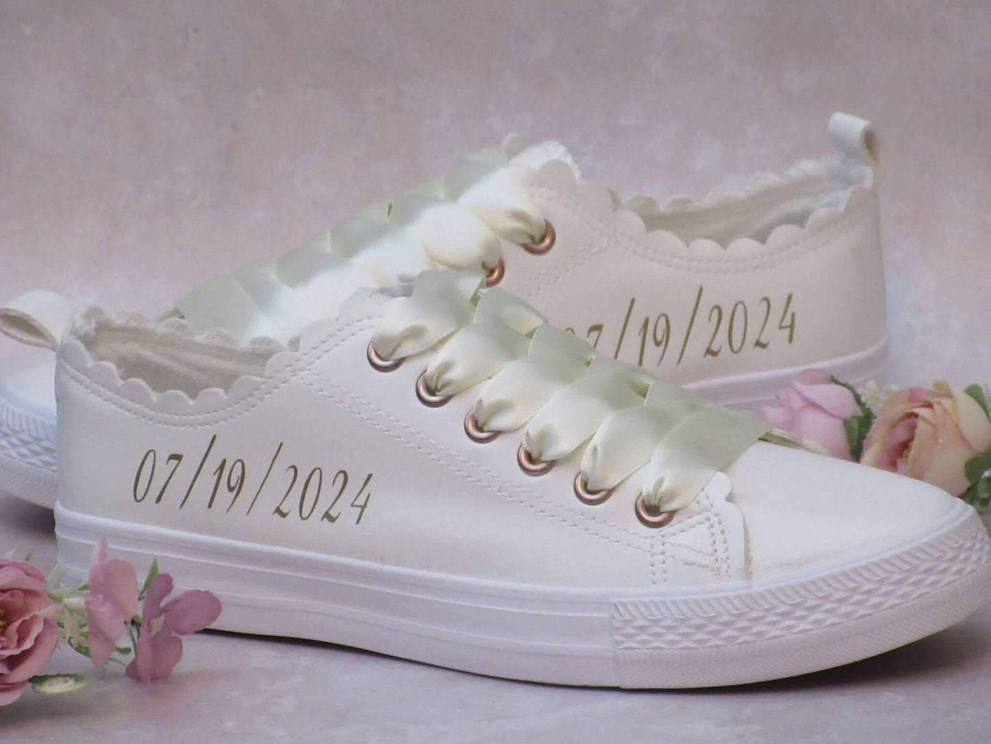 Wide Fit Scallop Edge Wedding Trainers - Crystal Shoe Designs