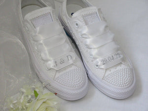 Personalised Wedding Bridal Shoe Laces, Converse Sneakers, Wedding Shoes. - CrystalShoeDesigns