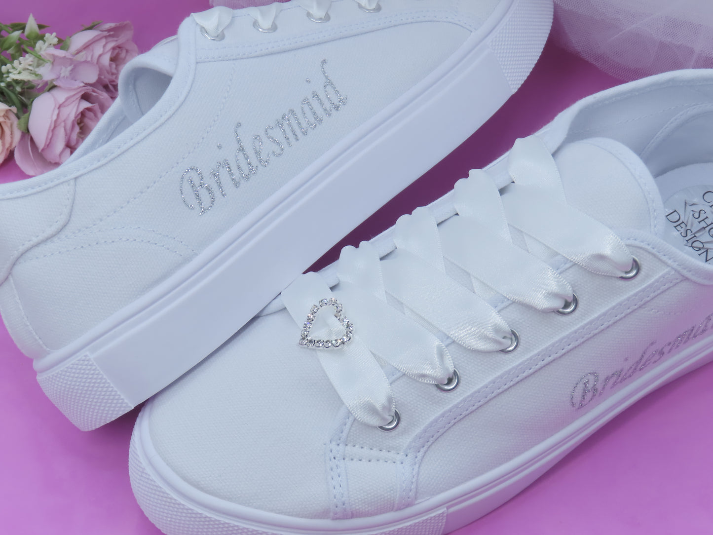 Bridesmaid/Maid Of Honour Glitter Print Trainers -Standard & Wide Fit.