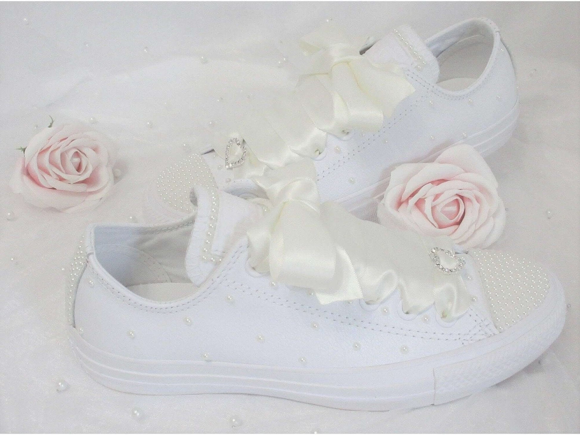 Bridal Wedding Custom Ivory Pearl Leather Converse - Wedding Sneakers - Bride Converse. - Crystal Shoe Designs