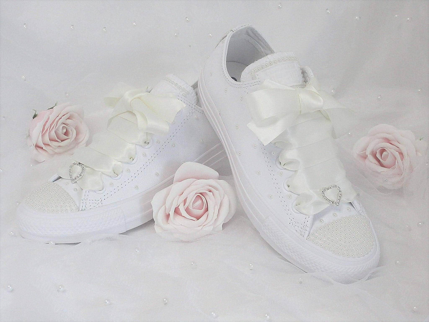 Bridal Wedding Custom Ivory Pearl Leather Converse - Wedding Sneakers - Bride Converse. - Crystal Shoe Designs