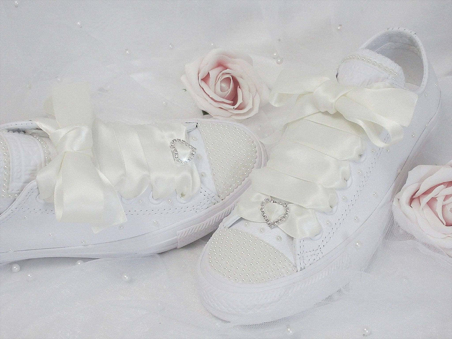 Bridal Wedding Custom Ivory Pearl Leather Converse - Wedding Sneakers - Bride Converse. - Crystal Shoe Designs