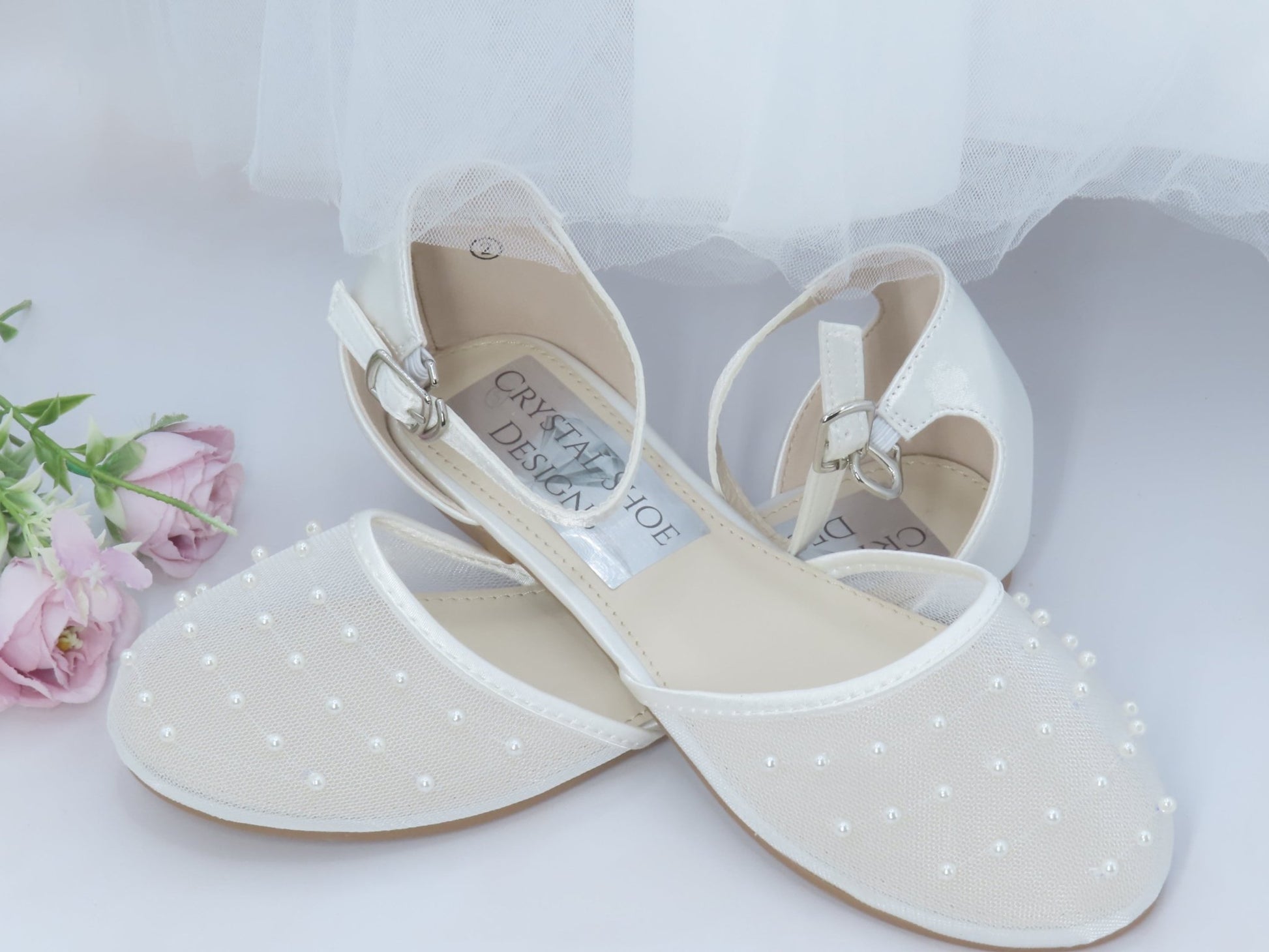 Bridesmaid, Flower Girl, Communion White Ivory Shoes, Girls Party Shoes. - Crystal Shoe Designs