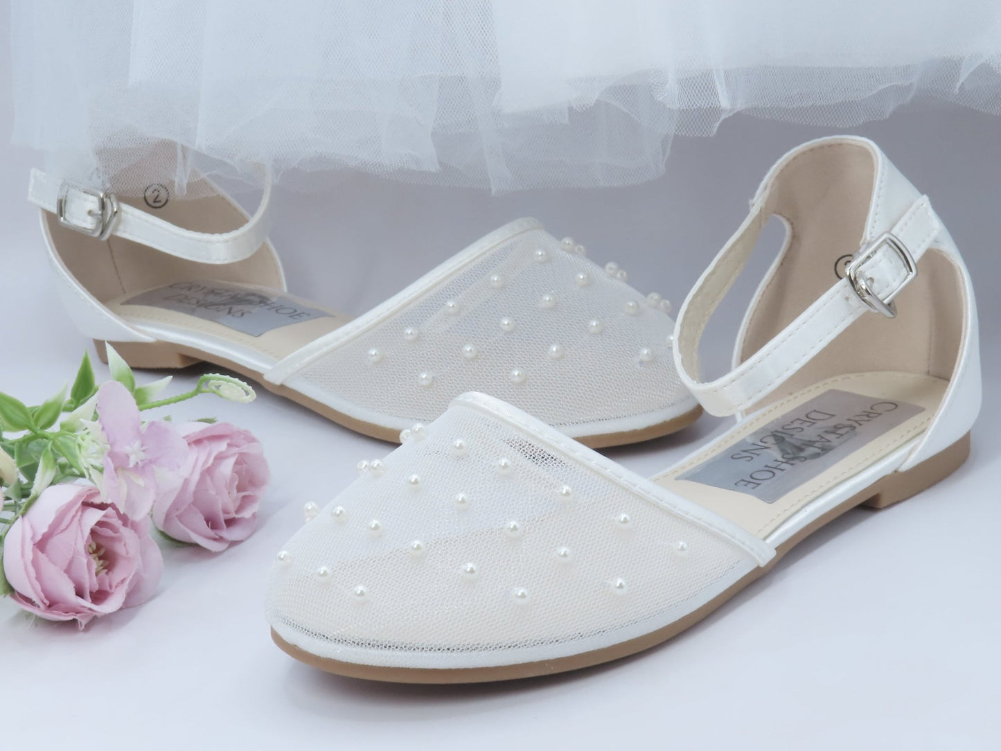 Bridesmaid, Flower Girl, Communion White Ivory Shoes, Girls Party Shoes. - Crystal Shoe Designs
