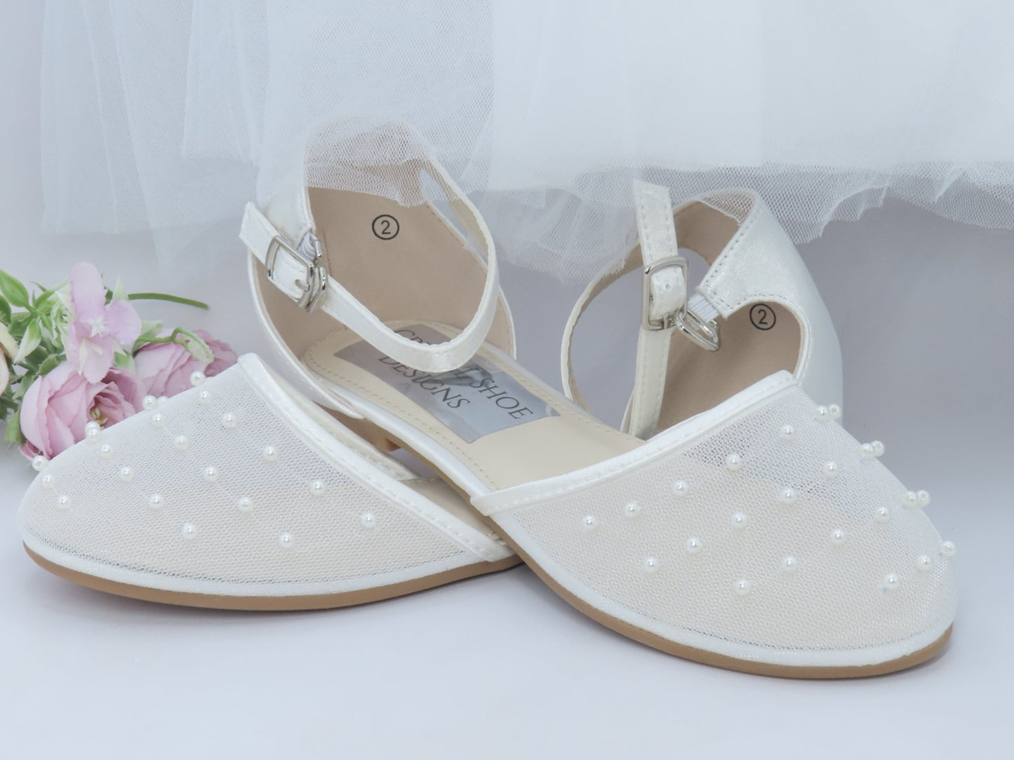 Bridesmaid, Flower Girl, Communion White Ivory Shoes, Girls Party Shoes. - Crystal Shoe Designs