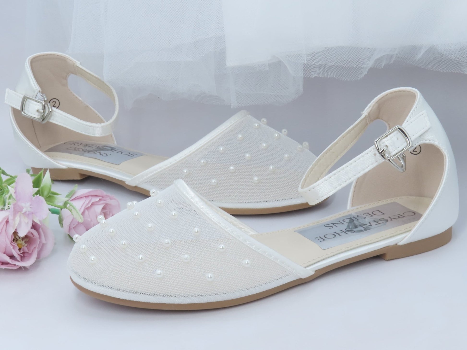 Bridesmaid, Flower Girl, Communion White Ivory Shoes, Girls Party Shoes. - Crystal Shoe Designs