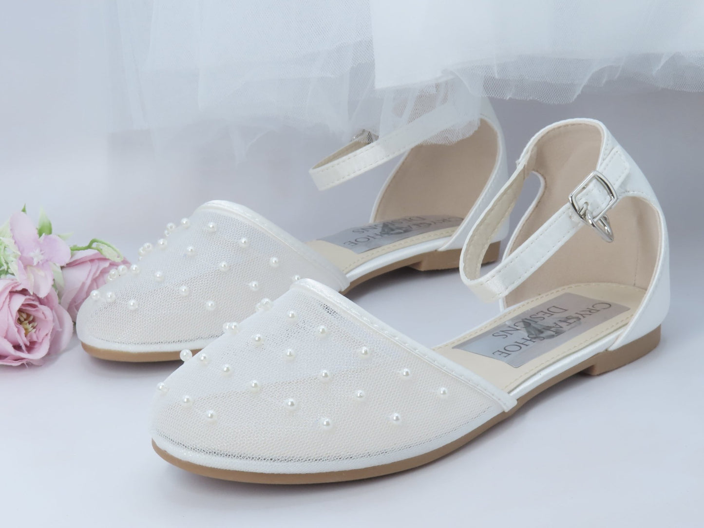 Bridesmaid, Flower Girl, Communion White Ivory Shoes, Girls Party Shoes. - Crystal Shoe Designs