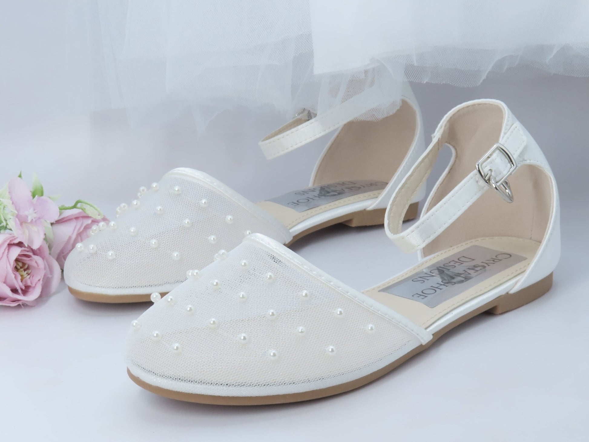 Bridesmaid, Flower Girl, Communion White Ivory Shoes, Girls Party Shoes. - Crystal Shoe Designs