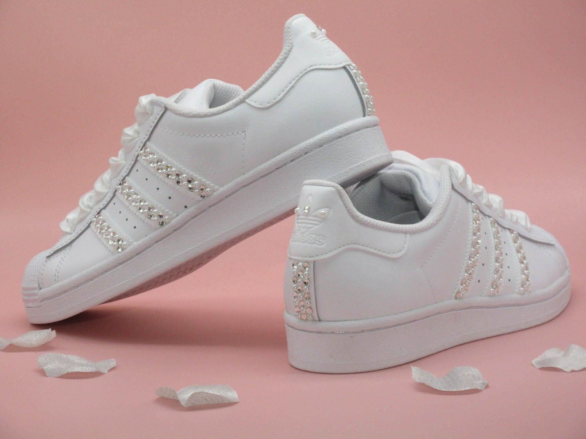 Custom Crystal & Pearl Adidas Bridal Wedding Trainers