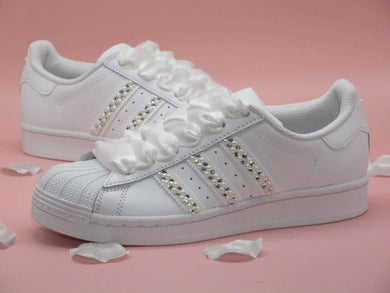 Custom Crystal & Pearl Adidas Bridal Wedding Trainers