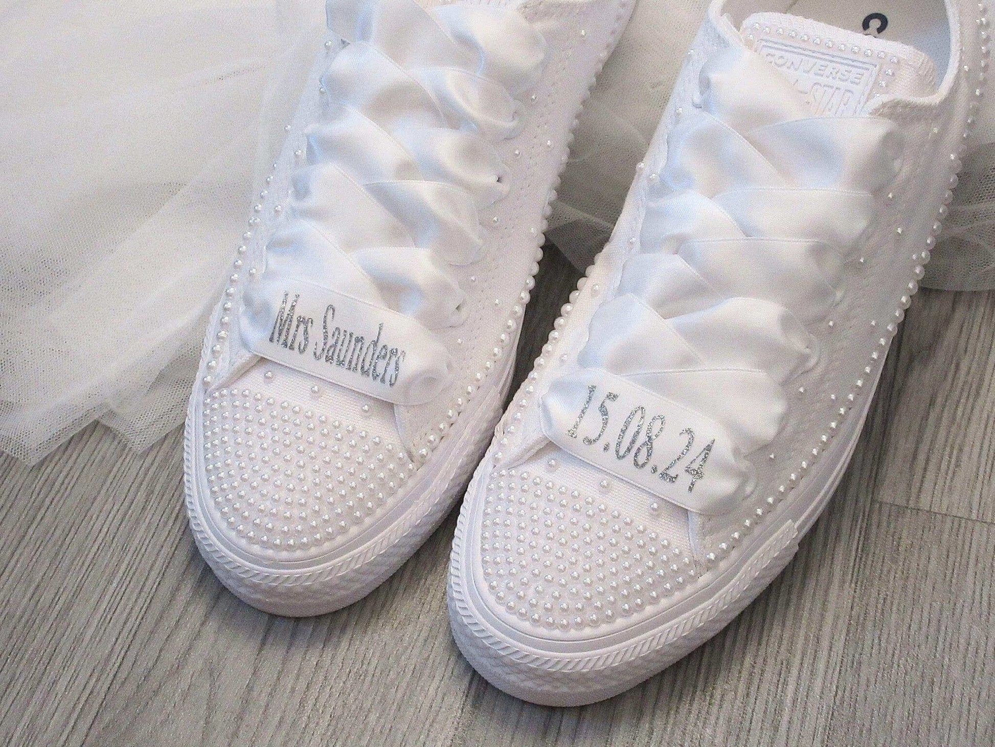 Crystal Shoe Designs shoe laces Name Personalised Ribbon Wedding Trainer Laces