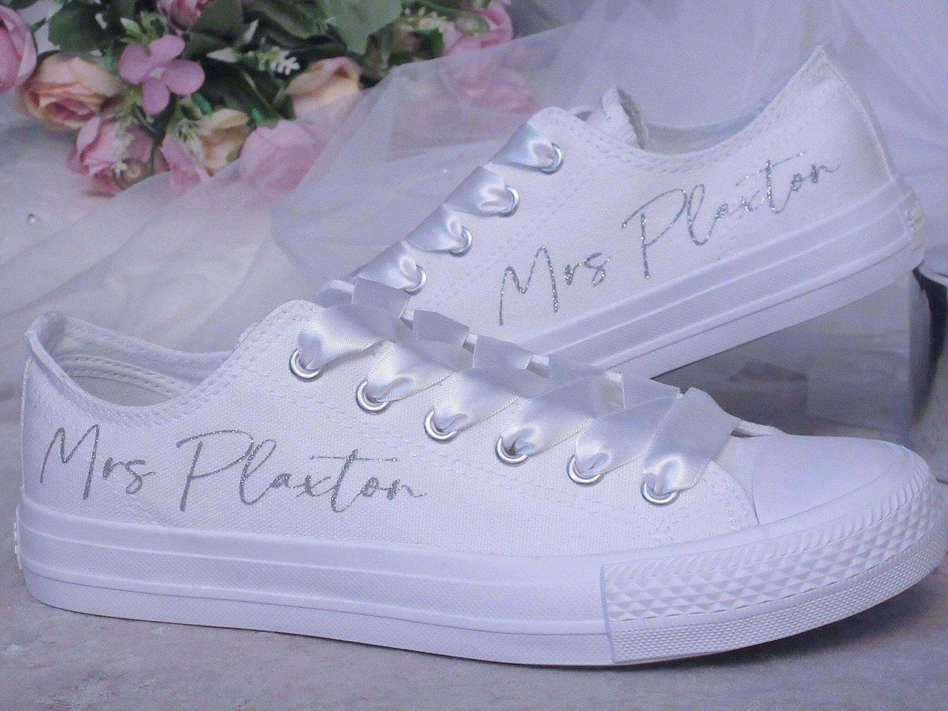 Crystal Shoe Designs Shoes Custom Personalised Canvas Wedding Trainers.