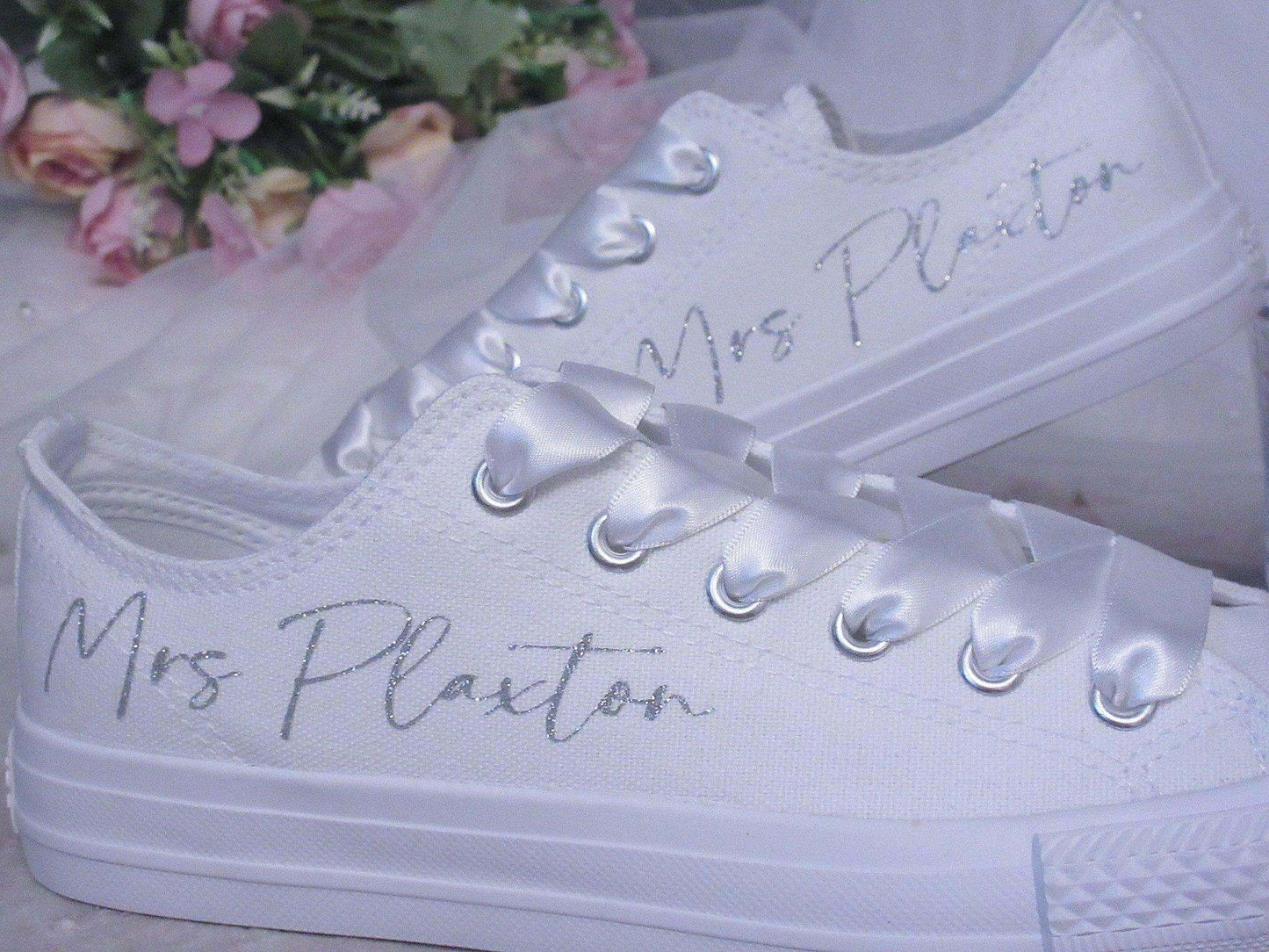 Crystal Shoe Designs Shoes Custom Personalised Canvas Wedding Trainers.