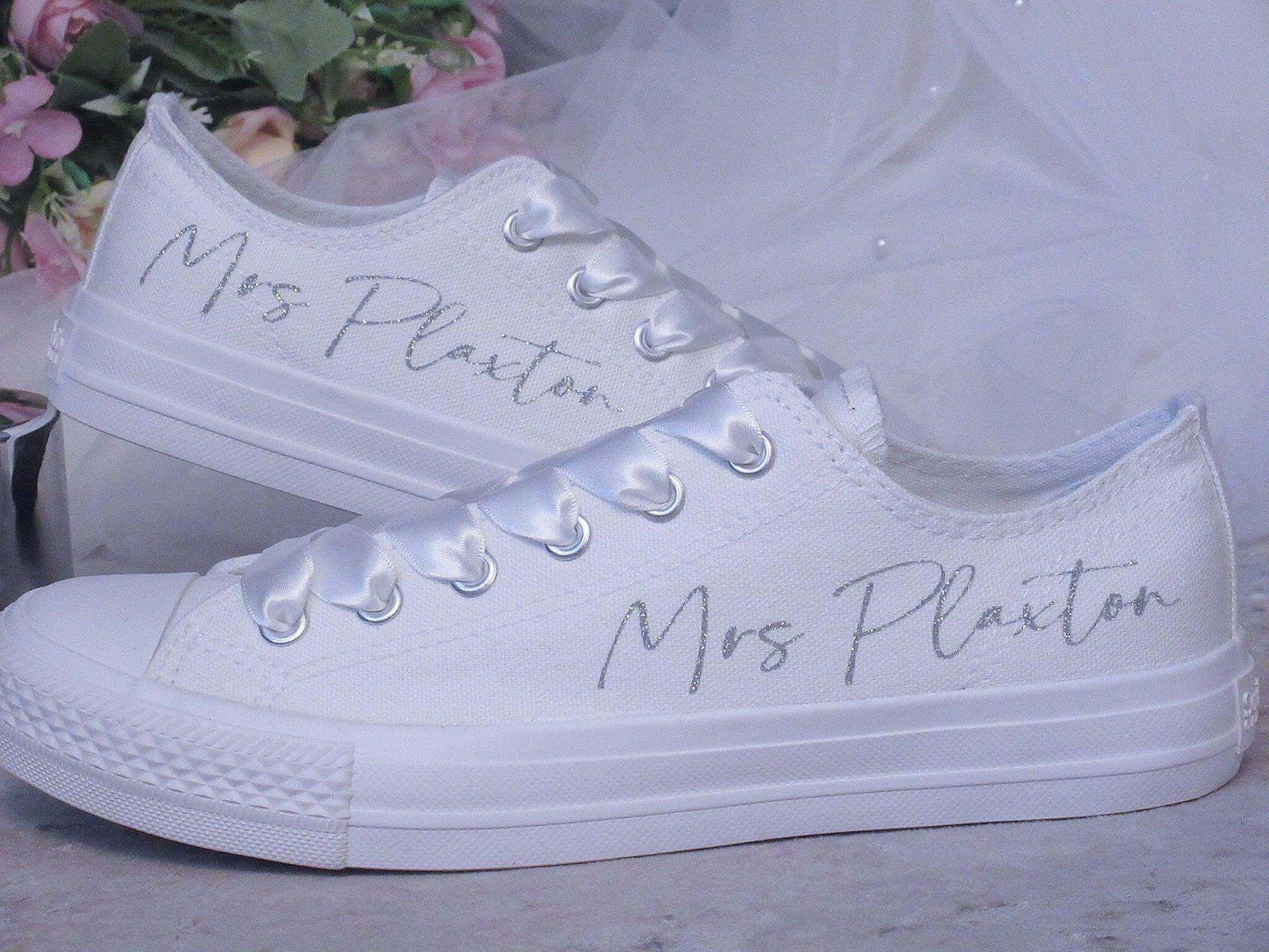 Crystal Shoe Designs Shoes Custom Personalised Canvas Wedding Trainers.