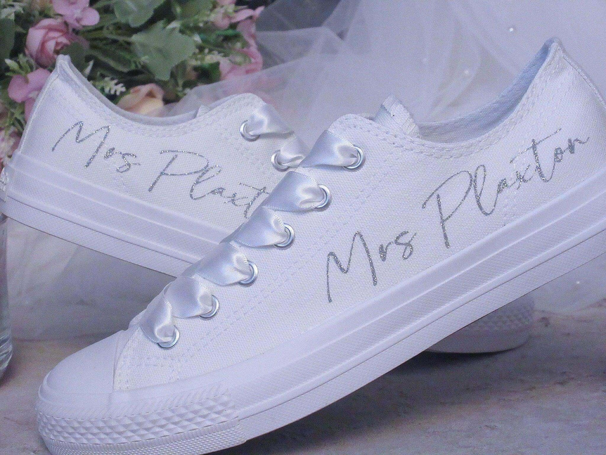 Crystal Shoe Designs Shoes Custom Personalised Canvas Wedding Trainers.