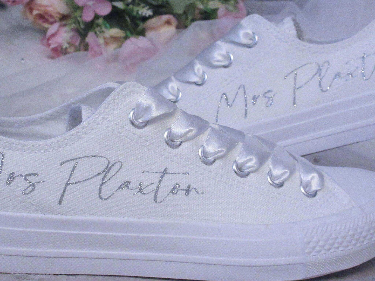 Crystal Shoe Designs Shoes Custom Personalised Canvas Wedding Trainers.