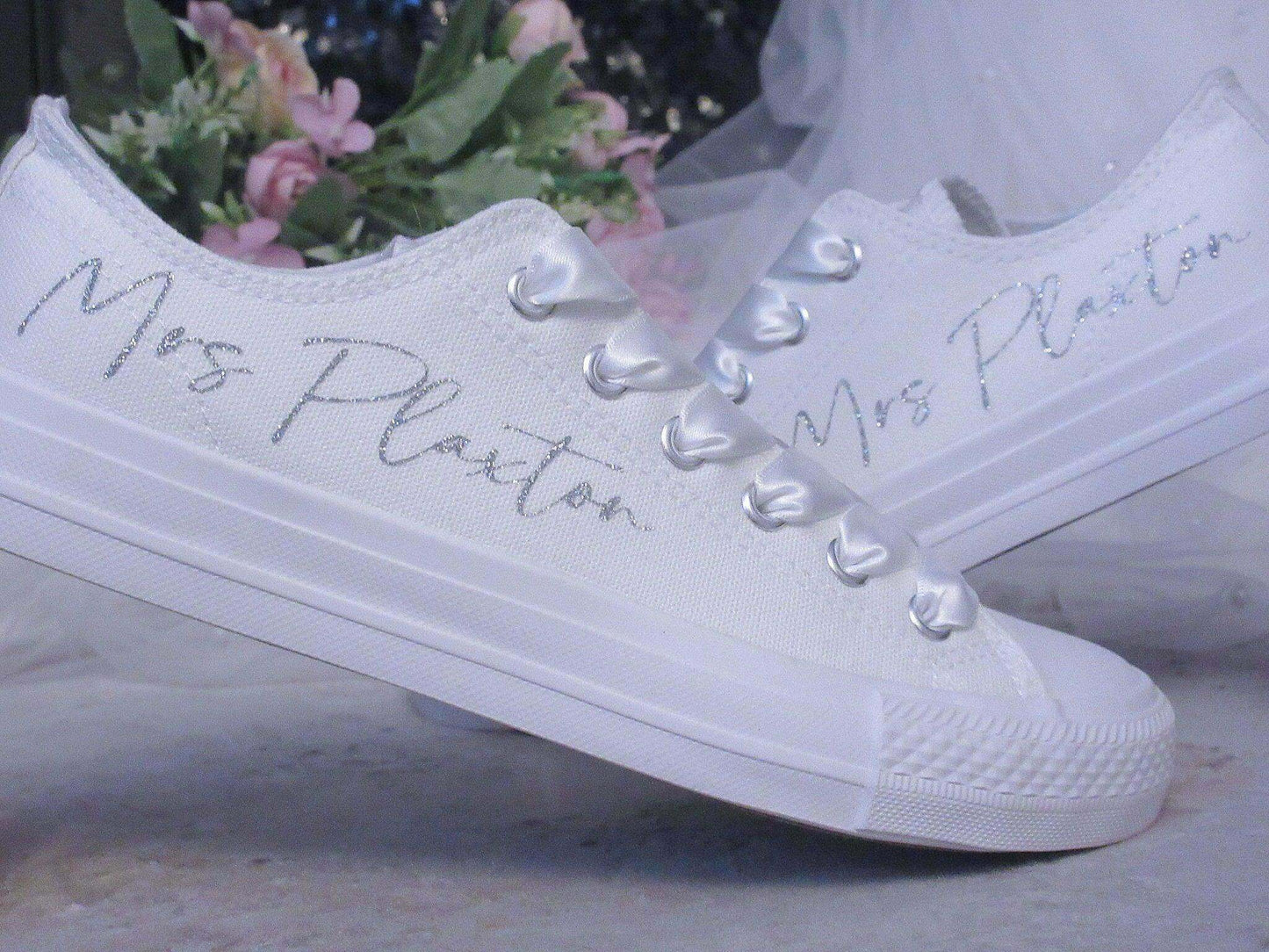 Crystal Shoe Designs Shoes Custom Personalised Canvas Wedding Trainers.