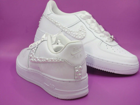 Crystal Shoe Designs Shoes Pearl-Embellished Wedding Nike for Brides