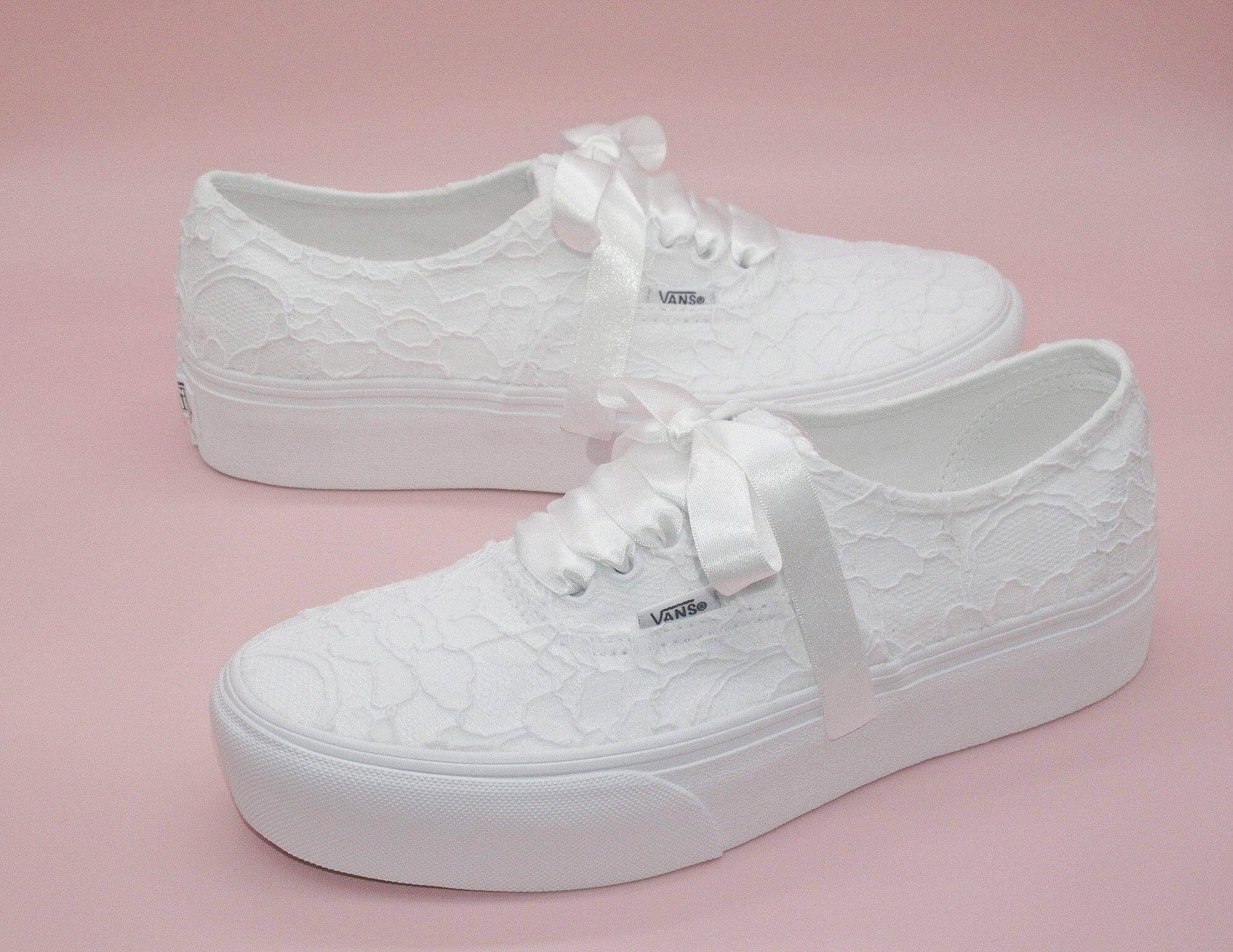  Crystal Shoe Designs Shoes Wedding Bridal White Lace Platform Vans, Wedding Trainers for Brides, Vans Wedding Trainers.