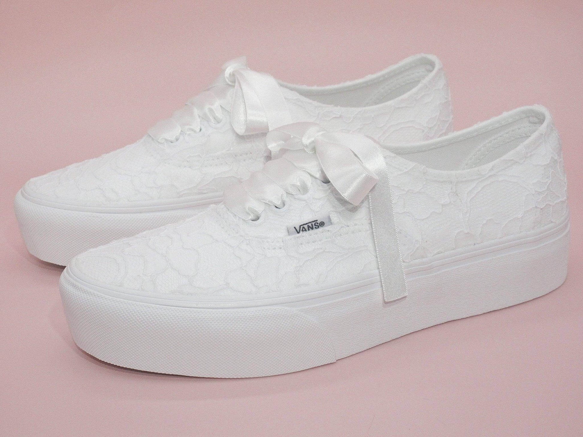  Crystal Shoe Designs Shoes Wedding Bridal White Lace Platform Vans, Wedding Trainers for Brides, Vans Wedding Trainers.