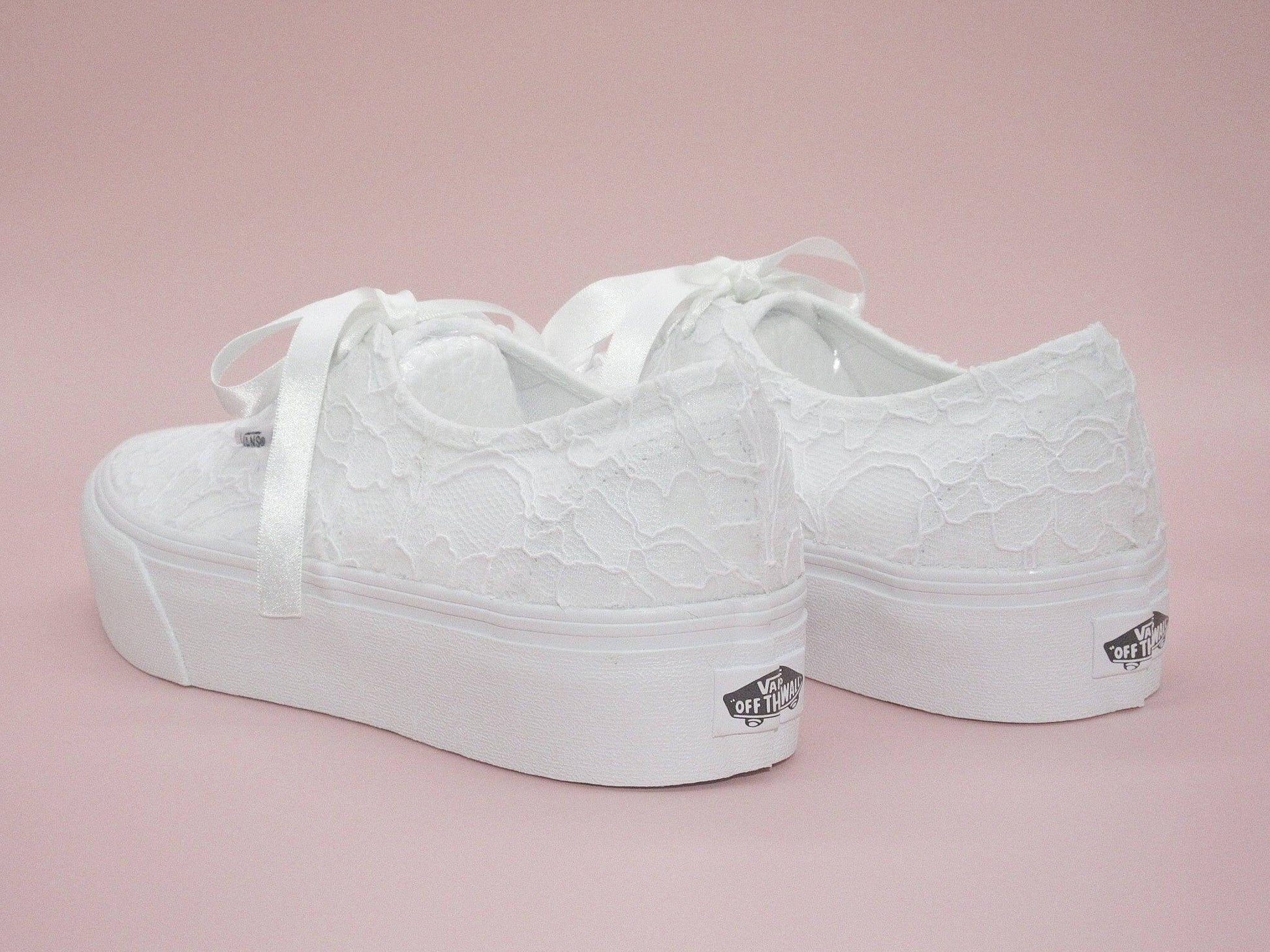  Crystal Shoe Designs Shoes Wedding Bridal White Lace Platform Vans, Wedding Trainers for Brides, Vans Wedding Trainers.