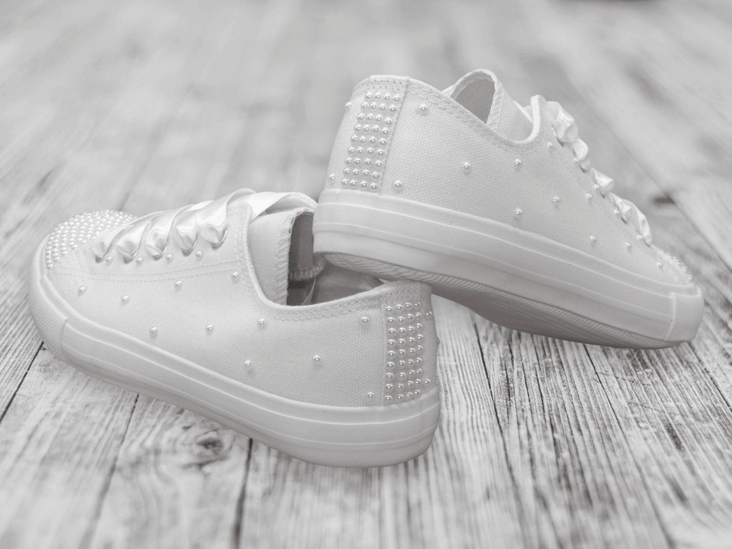 Crystal Shoe Designs Shoes White Pearl  Canvas Wedding Trainers for Brides.