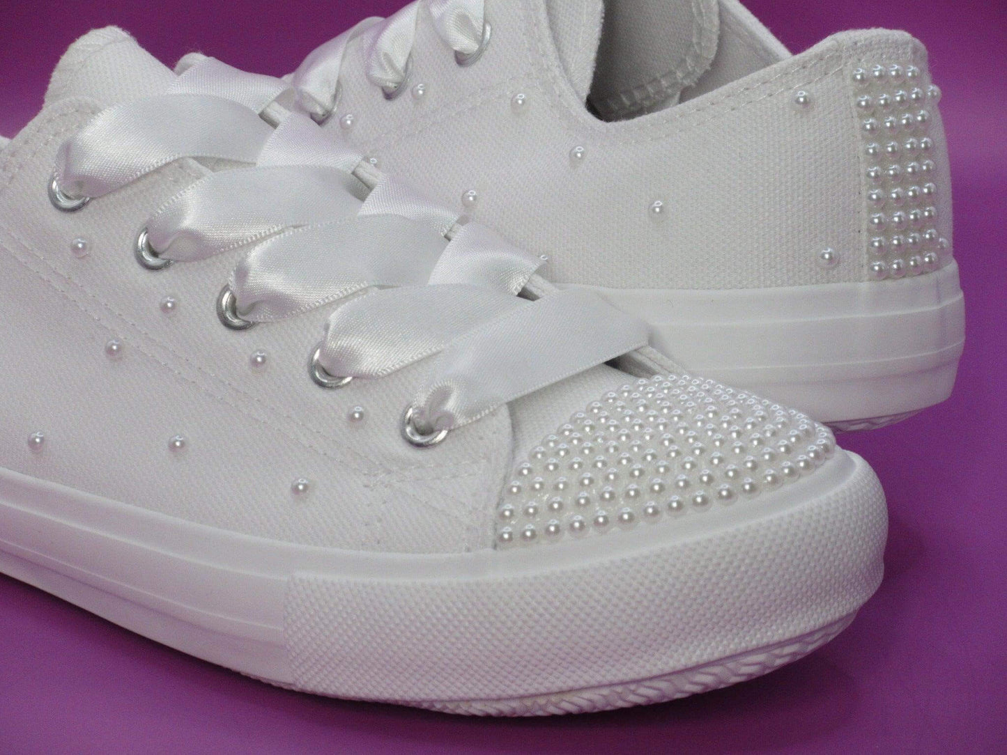 Crystal Shoe Designs Shoes White Pearl Flower Girl / Communion Trainers.