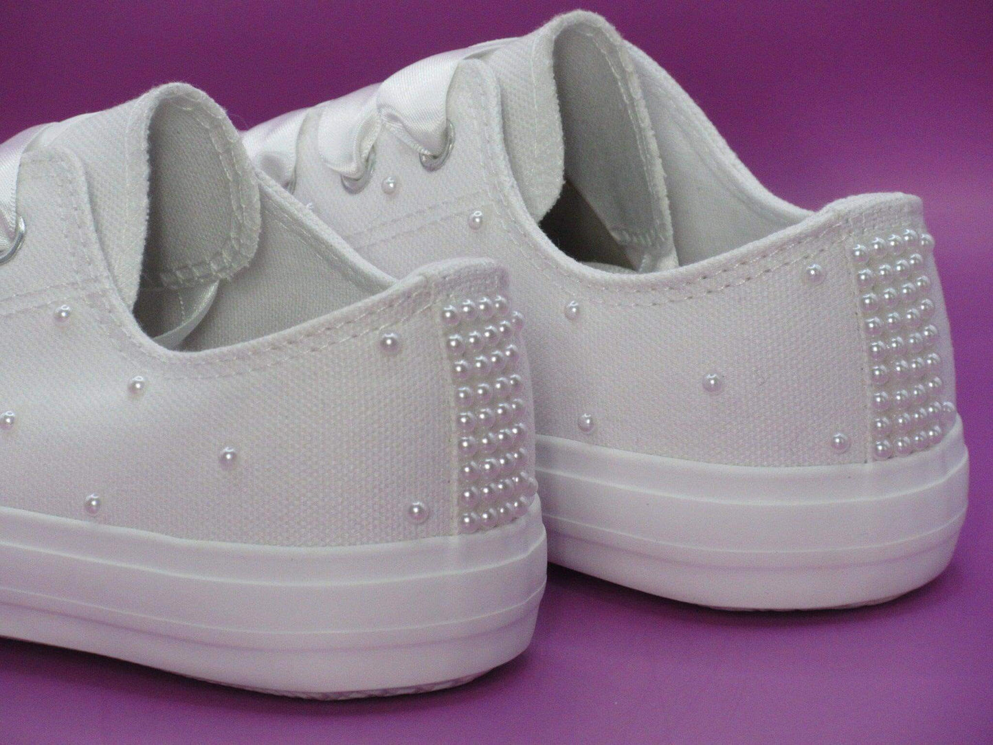 Crystal Shoe Designs Shoes White Pearl Flower Girl / Communion Trainers.