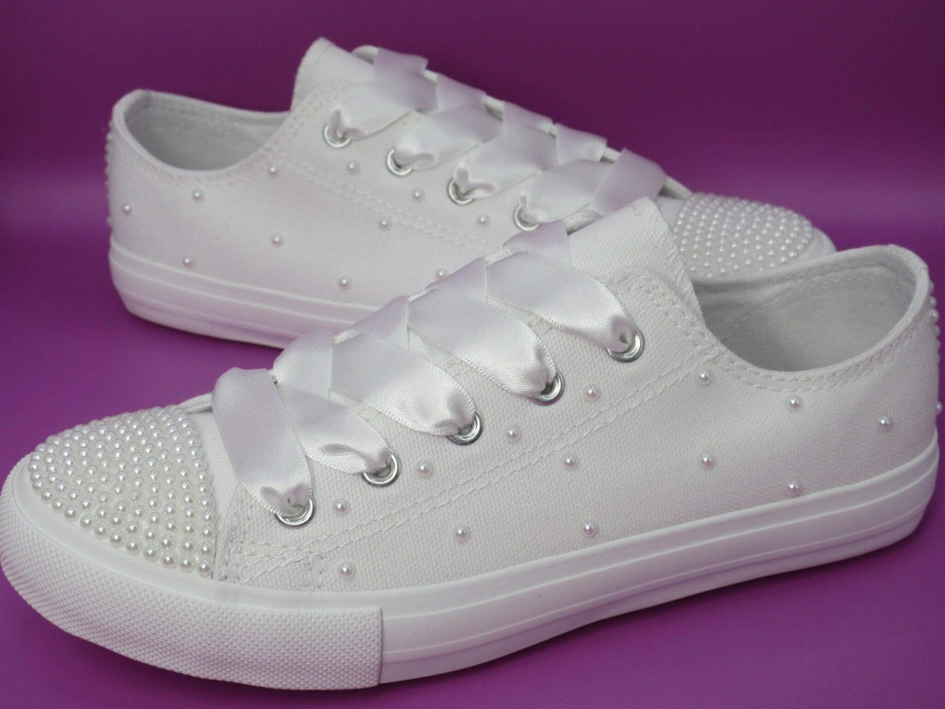 Crystal Shoe Designs Shoes White Pearl Flower Girl / Communion Trainers.