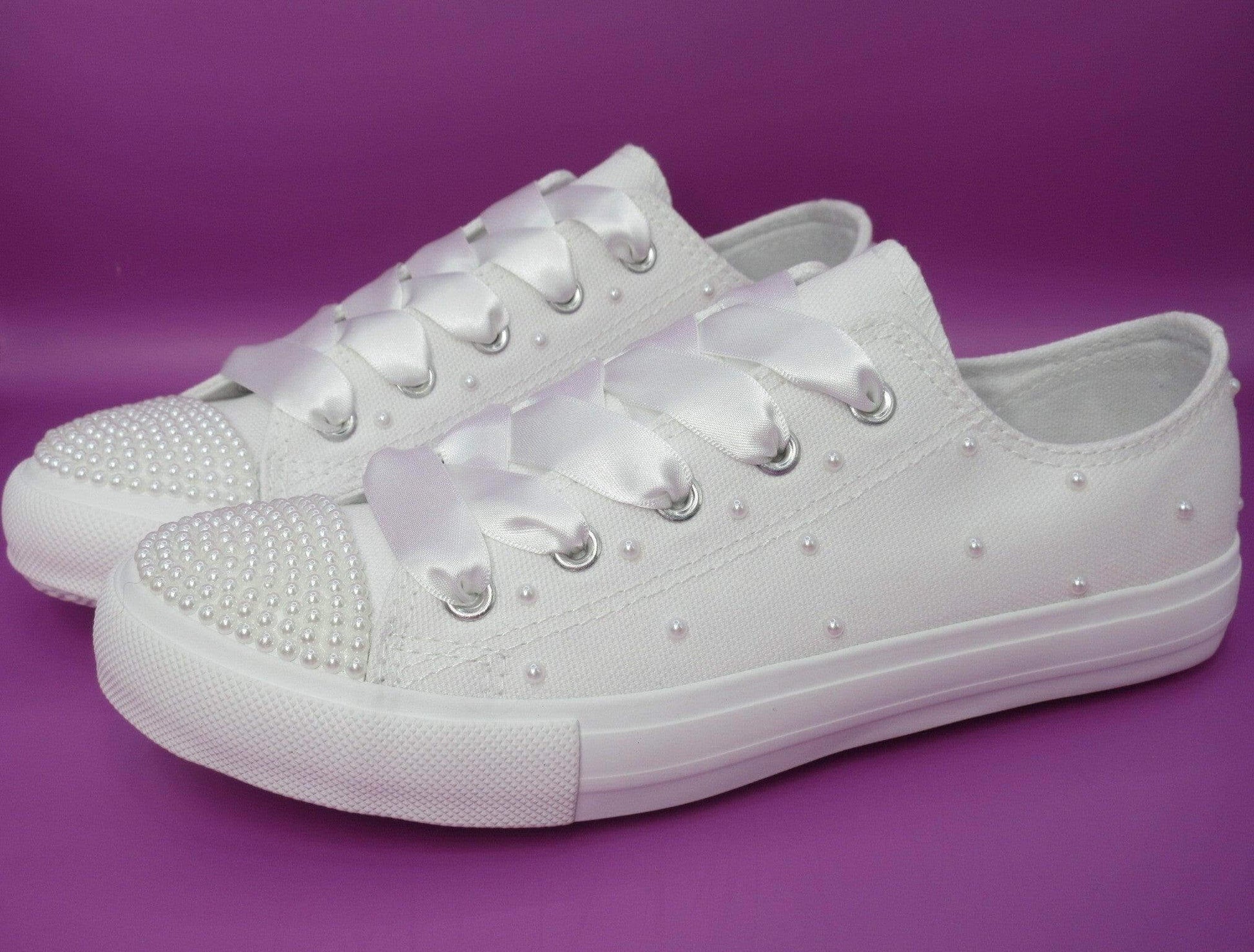 Crystal Shoe Designs Shoes White Pearl Flower Girl / Communion Trainers.