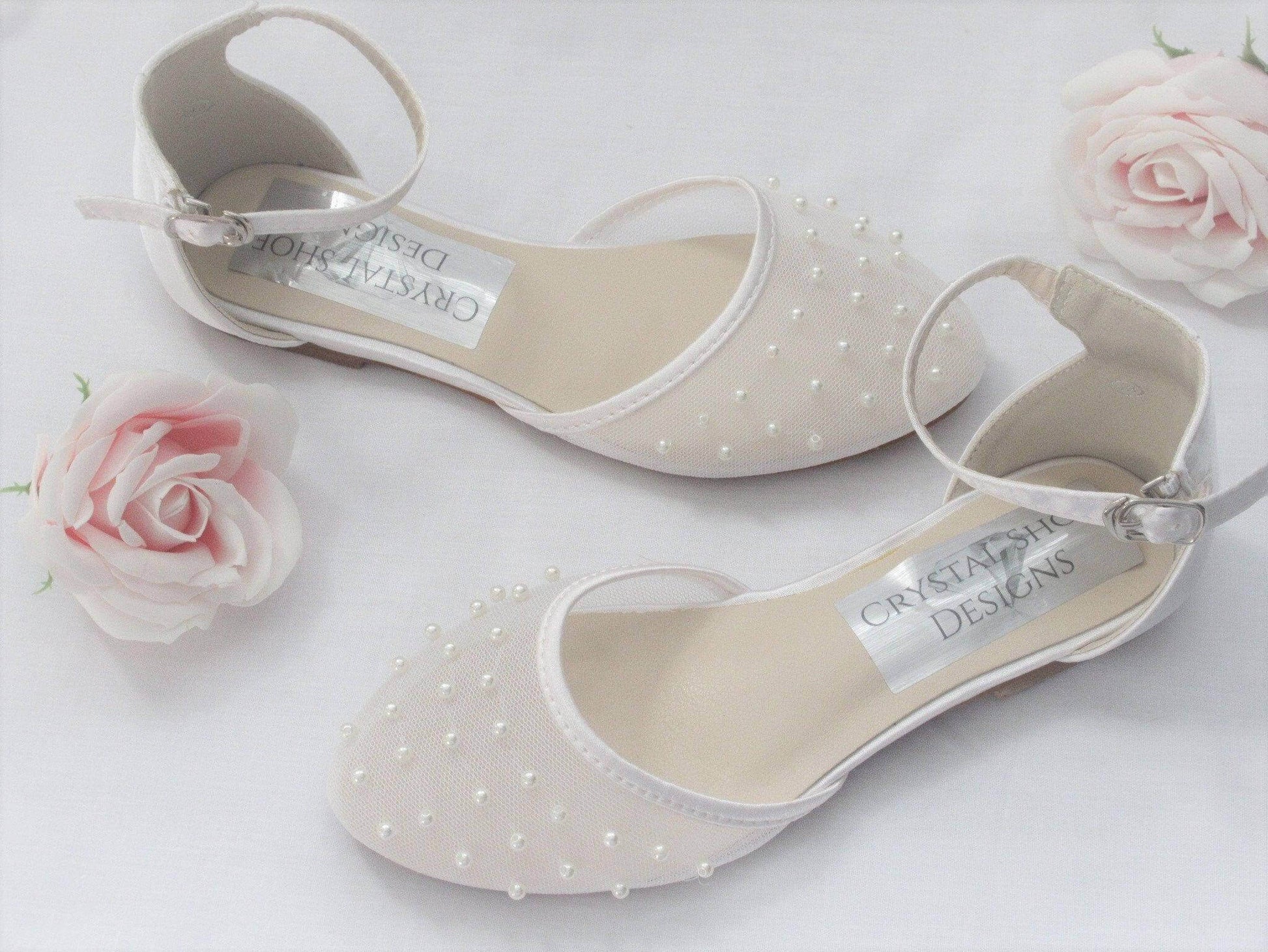 CrystalShoeDesigns Shoes Bridesmaid, Flower Girl, Communion White Ivory Satin Shoes, Girls Party Shoes.