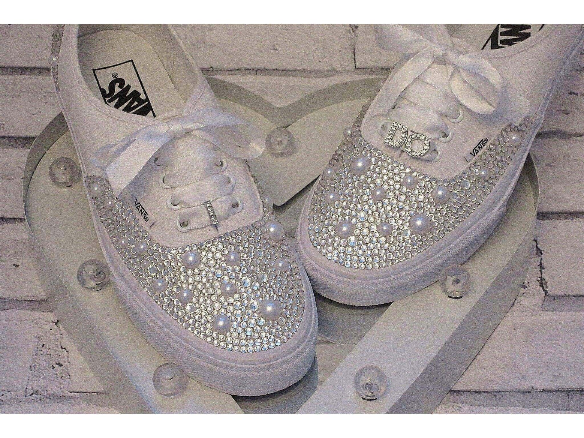 CrystalShoeDesigns Shoes Crystal & Pearl Wedding "I Do" Vans, Wedding Trainers for Brides.