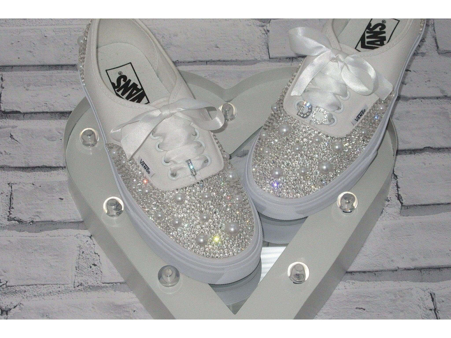 CrystalShoeDesigns Shoes Crystal & Pearl Wedding "I Do" Vans, Wedding Trainers for Brides.