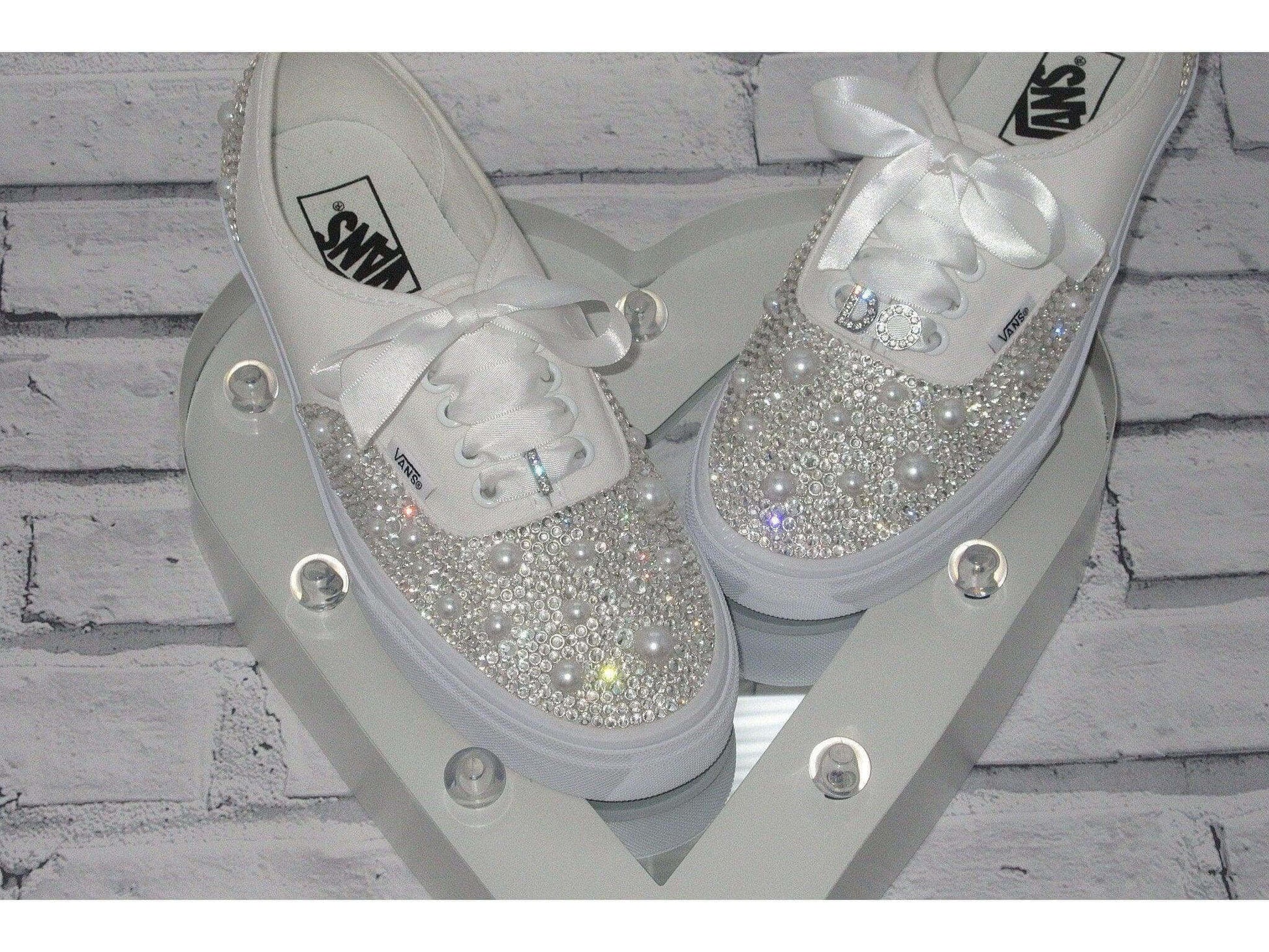 CrystalShoeDesigns Shoes Crystal & Pearl Wedding "I Do" Vans, Wedding Trainers for Brides.